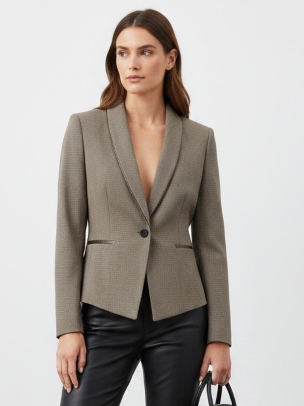 *Tahari by ASL Olive Houndstooth Blazer Black Trim Sz 8